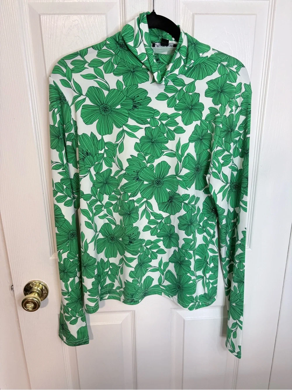 J.Crew Green Floral Turtleneck Top XL Stretch Long Sleeve